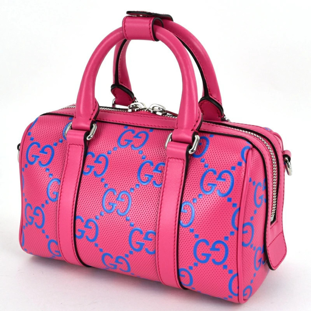 Gucci GG Embossed Duffle Bag Fuchsia Pink Blue Handbag Crossbody Bag - Picture 3 of 11